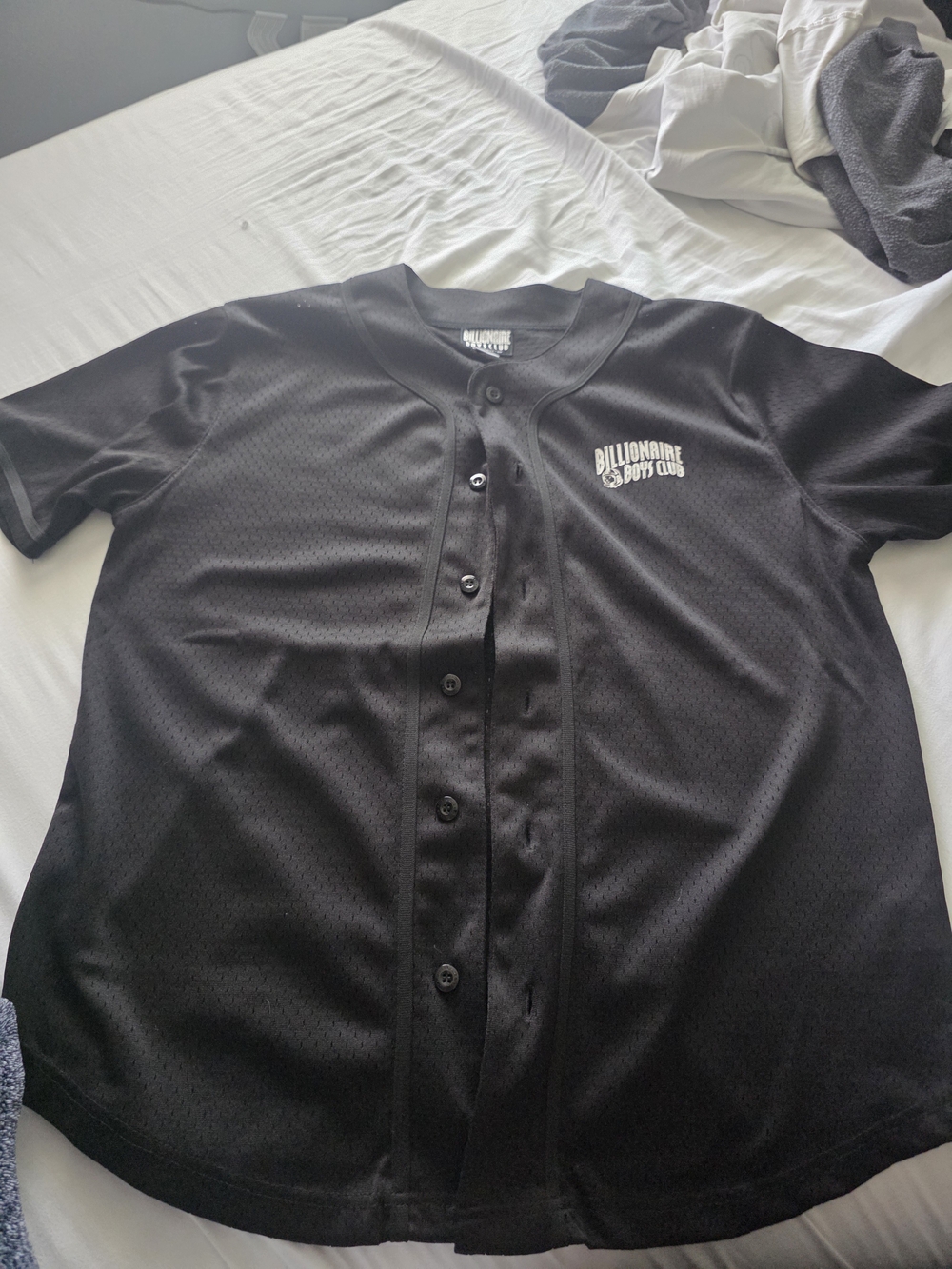 Billionaire Boys Club Black Short-Sleeve Button Baseball Jersey with White Logo